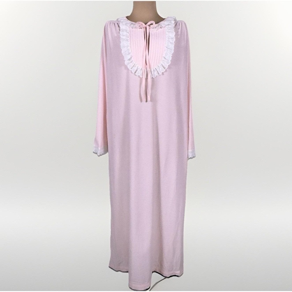 NWT Vtg Night Gown KOMAR Pink Long Sleeve Edwardian Victorian Large Modest‎ READ